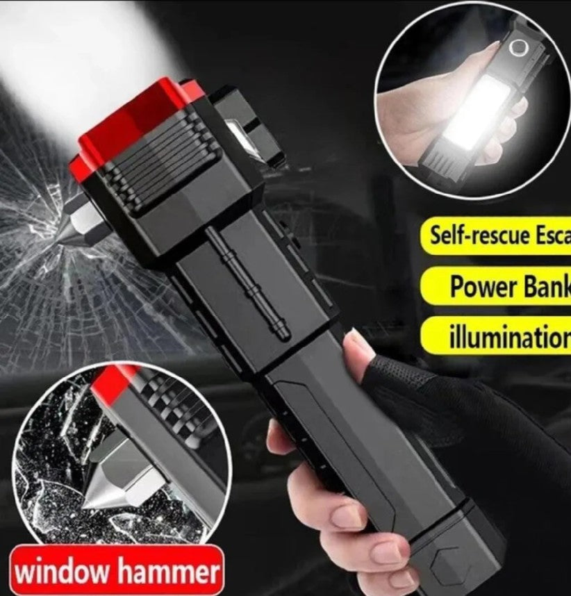 5in1 Multipurpose Rechargeable LED Torch Flashlight Light with Emergency Tool
